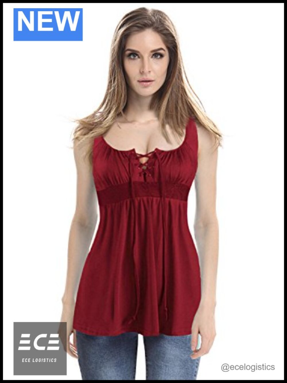 Women's Sleeveless Lace Up Tank Top Cotton Spandex Tunic Blouse